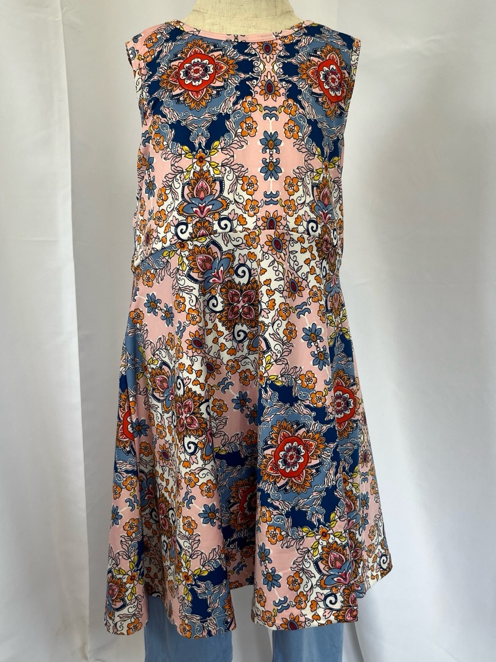 Girls Size 8/10 Sleeveless Pink Floral Paisley A-Line Dress